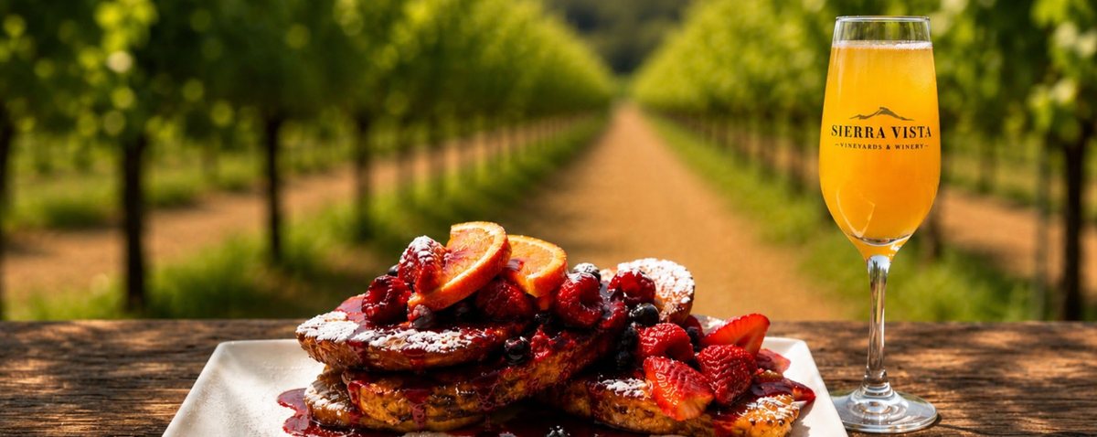 French toast served during Sunday brunch at Sierra Vista Winery in Placerville, California